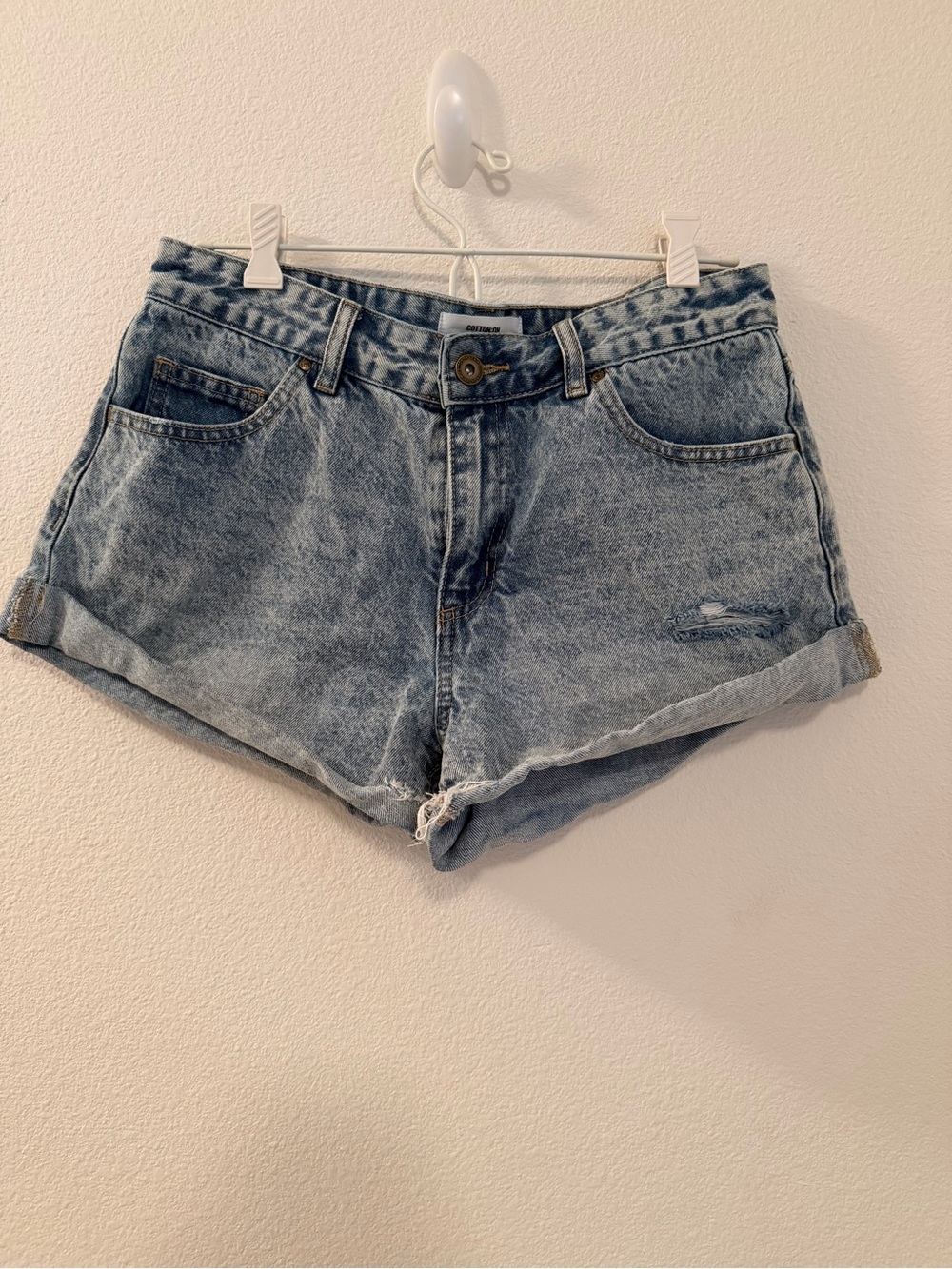 Cotton On Light Blue Washed Denim Roll-Hem Shorts
